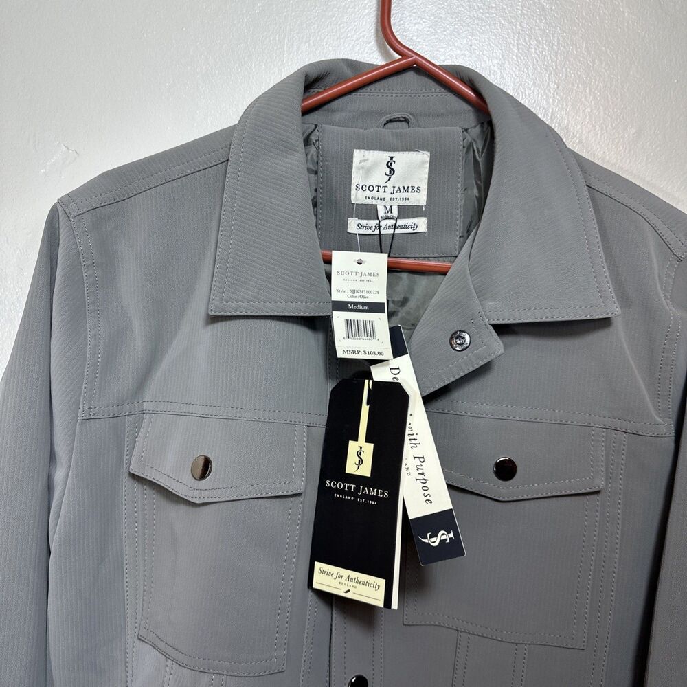 Scott James Trucker Jacket M Olive Snap Button Flap Pocket Medium Men’s NWT